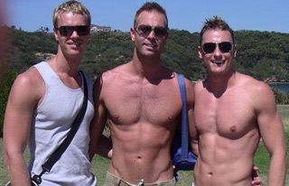 three handsome gay men shirtless